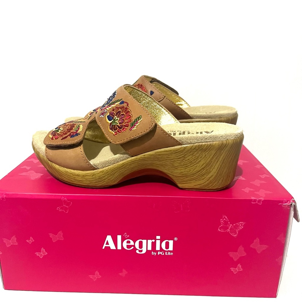 Alegria Brown Mules with Floral Embroidery